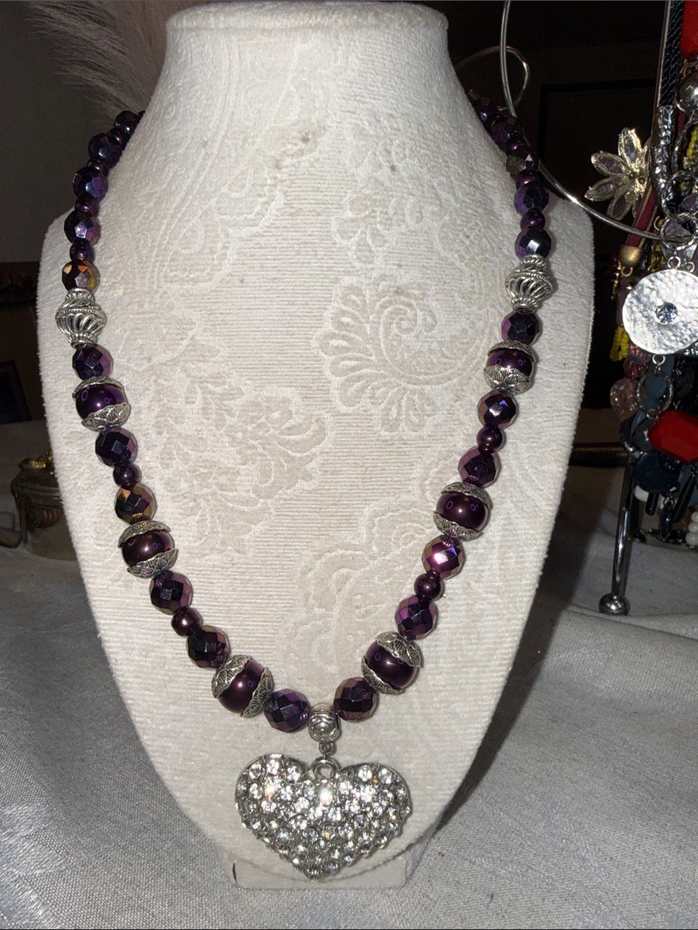 Sparkling Purple Heart Necklace with Crystal Pendant